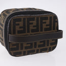FENDI Zucca Canvas Vanity Cosmetic Pouch Brown Gold Tone Auth 192727-6