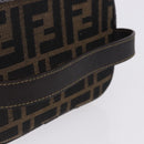 FENDI Zucca Canvas Vanity Cosmetic Pouch Brown Gold Tone Auth 192727-7