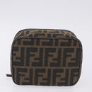 FENDI Zucca Canvas Vanity Cosmetic Pouch Brown Gold Tone Auth 192727-9