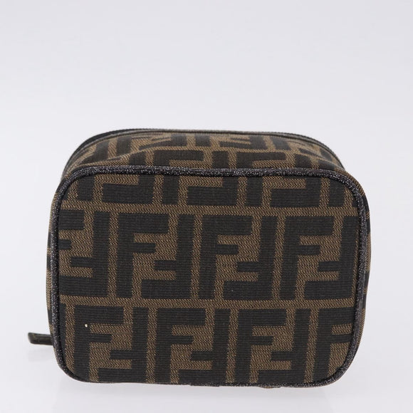 FENDI Zucca Canvas Vanity Cosmetic Pouch Brown Gold Tone Auth 192727