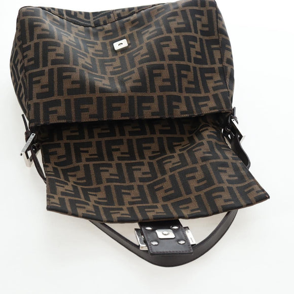 FENDI Zucca Canvas Mamma Baguette Shoulder Bag Brown Silver Auth 192730V