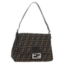 FENDI Zucca Canvas Mamma Baguette Shoulder Bag Brown Silver Auth 192730V-1