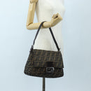 FENDI Zucca Canvas Mamma Baguette Shoulder Bag Brown Silver Auth 192730V-26