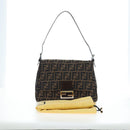 FENDI Zucca Canvas Mamma Baguette Shoulder Bag Brown Silver Auth 192730V-12