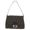FENDI Zucca Canvas Mamma Baguette Shoulder Bag Brown Silver Auth 192730V-13