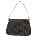 FENDI Zucca Canvas Mamma Baguette Shoulder Bag Brown Silver Auth 192730V-2