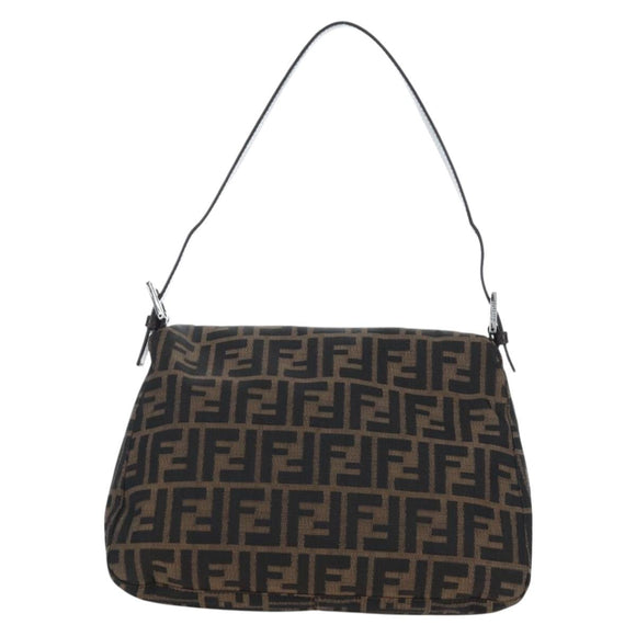 FENDI Zucca Canvas Mamma Baguette Shoulder Bag Brown Silver Auth 192730V