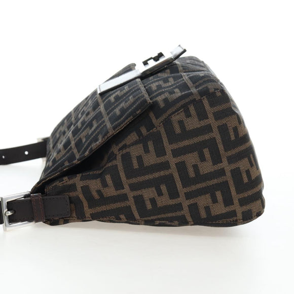 FENDI Zucca Canvas Mamma Baguette Shoulder Bag Brown Silver Auth 192730V