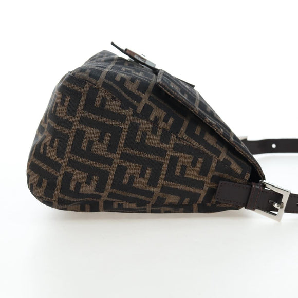 FENDI Zucca Canvas Mamma Baguette Shoulder Bag Brown Silver Auth 192730V