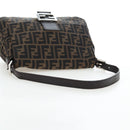 FENDI Zucca Canvas Mamma Baguette Shoulder Bag Brown Silver Auth 192730V-7