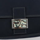 FENDI Mamma Baguette Shoulder Bag Canvas Navy Silver Auth 192731SV-19