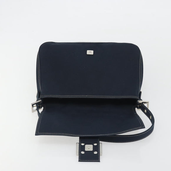 FENDI Mamma Baguette Shoulder Bag Canvas Navy Silver Auth 192731SV