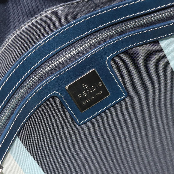FENDI Mamma Baguette Shoulder Bag Canvas Navy Silver Auth 192731SV