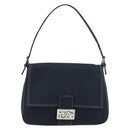 FENDI Mamma Baguette Shoulder Bag Canvas Navy Silver Auth 192731SV-13