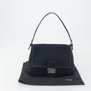 FENDI Mamma Baguette Shoulder Bag Canvas Navy Silver Auth 192731SV-12