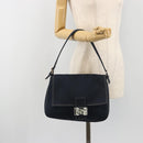 FENDI Mamma Baguette Shoulder Bag Canvas Navy Silver Auth 192731SV-26