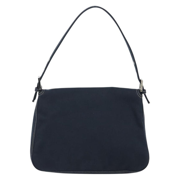 FENDI Mamma Baguette Shoulder Bag Canvas Navy Silver Auth 192731SV