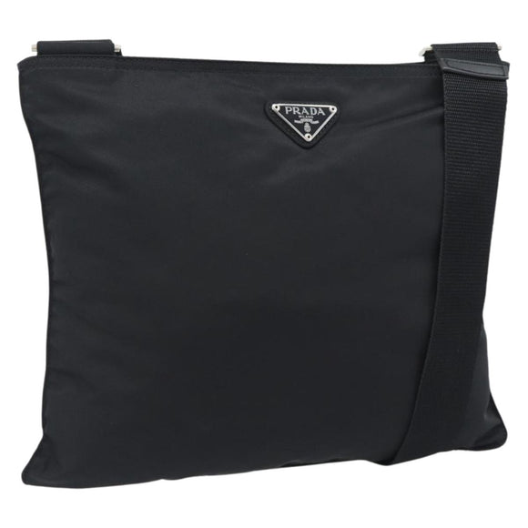 PRADA Shoulder Bag Nylon Black Silver Auth 192732A