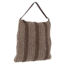 FENDI Shoulder Bag Wool Brown Gold Tone Auth 192733-1