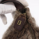 FENDI Shoulder Bag Wool Brown Gold Tone Auth 192733-15
