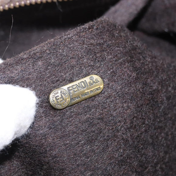 FENDI Shoulder Bag Wool Brown Gold Tone Auth 192733