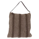 FENDI Shoulder Bag Wool Brown Gold Tone Auth 192733-2