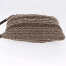 FENDI Shoulder Bag Wool Brown Gold Tone Auth 192733-5