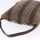 FENDI Shoulder Bag Wool Brown Gold Tone Auth 192733-6