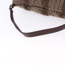 FENDI Shoulder Bag Wool Brown Gold Tone Auth 192733-7
