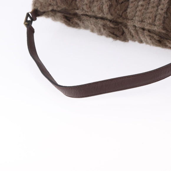 FENDI Shoulder Bag Wool Brown Gold Tone Auth 192733