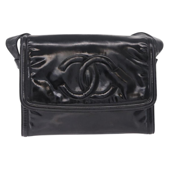 CHANEL Shoulder Bag Patent Black CC Auth 192734