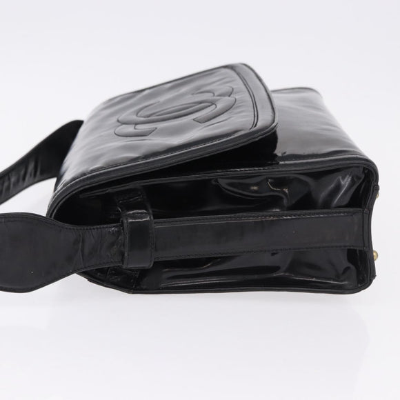 CHANEL Shoulder Bag Patent Black CC Auth 192734