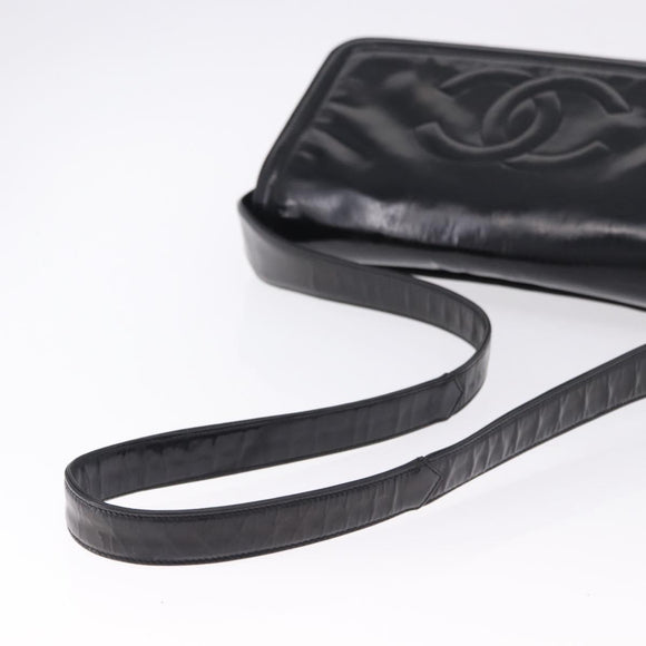 CHANEL Shoulder Bag Patent Black CC Auth 192734