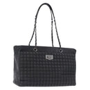 CHANEL Choco Bar Chain Shoulder Bag Lamb Skin Black Silver CC Auth 192736V-1