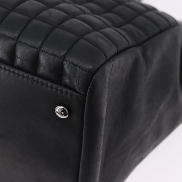 CHANEL Choco Bar Chain Shoulder Bag Lamb Skin Black Silver CC Auth 192736V