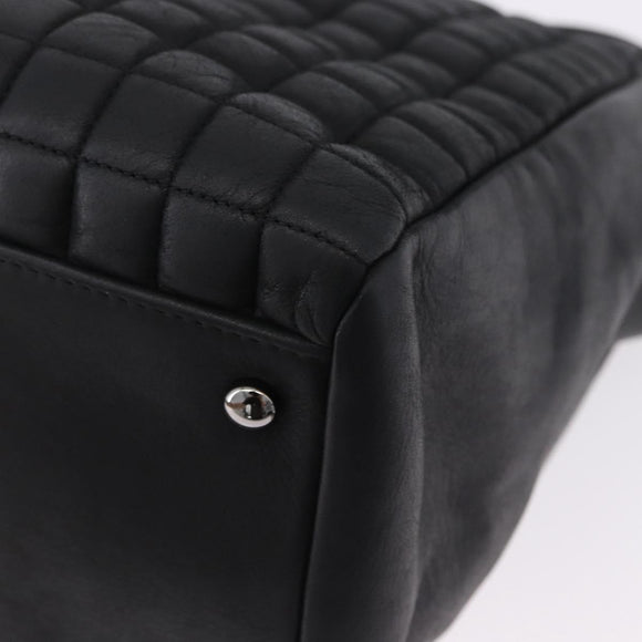 CHANEL Choco Bar Chain Shoulder Bag Lamb Skin Black Silver CC Auth 192736V