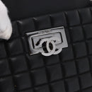 CHANEL Choco Bar Chain Shoulder Bag Lamb Skin Black Silver CC Auth 192736V-14