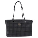 CHANEL Choco Bar Chain Shoulder Bag Lamb Skin Black Silver CC Auth 192736V-2