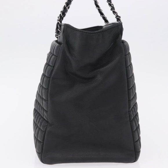 CHANEL Choco Bar Chain Shoulder Bag Lamb Skin Black Silver CC Auth 192736V