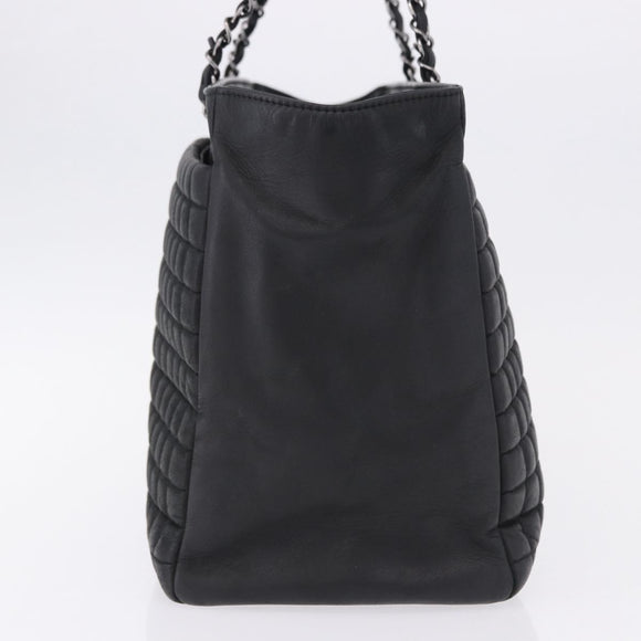 CHANEL Choco Bar Chain Shoulder Bag Lamb Skin Black Silver CC Auth 192736V