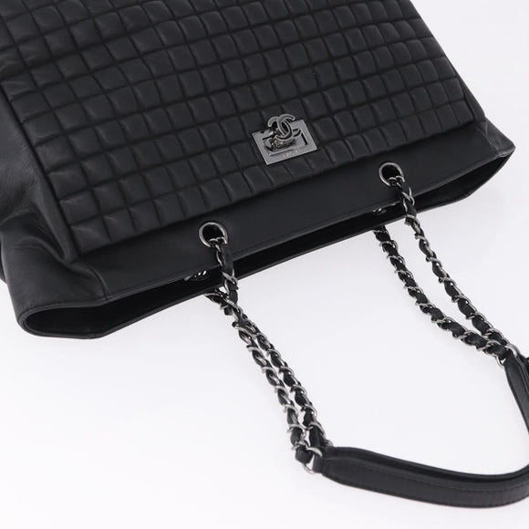 CHANEL Choco Bar Chain Shoulder Bag Lamb Skin Black Silver CC Auth 192736V