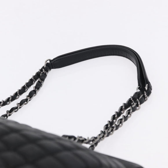 CHANEL Choco Bar Chain Shoulder Bag Lamb Skin Black Silver CC Auth 192736V