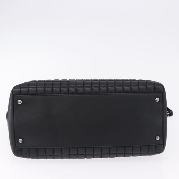 CHANEL Choco Bar Chain Shoulder Bag Lamb Skin Black Silver CC Auth 192736V