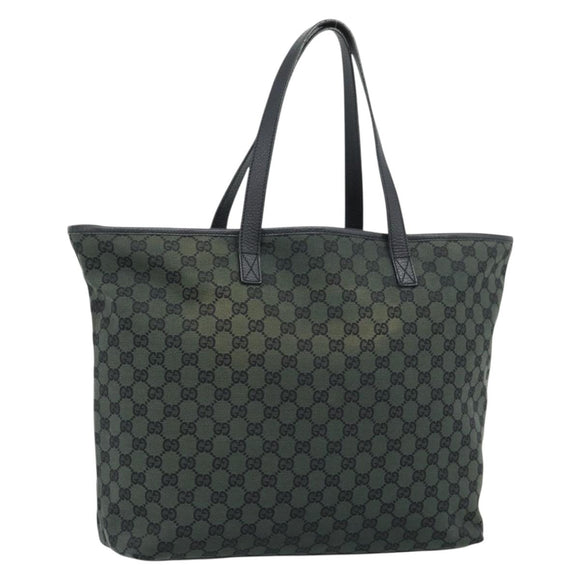 GUCCI GG Canvas Tote Bag Outlet Black Khaki 238696 Auth 192737