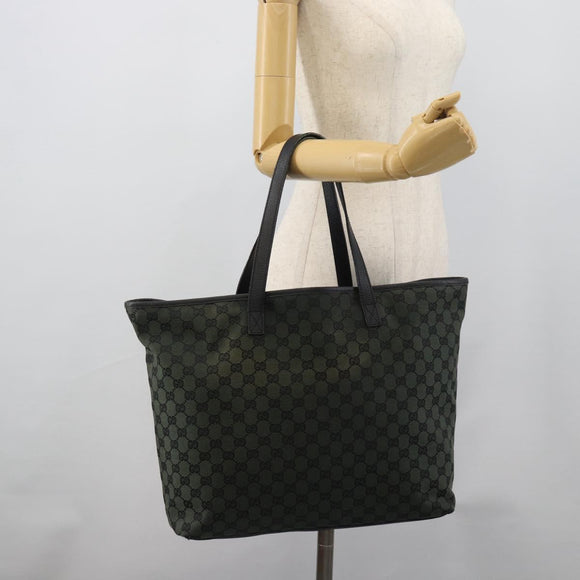 GUCCI GG Canvas Tote Bag Outlet Black Khaki 238696 Auth 192737
