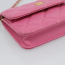 CHANEL Matelasse Chain Shoulder Bag Lamb Skin Pink Gold Tone CC Auth 192738M-12