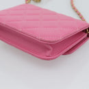 CHANEL Matelasse Chain Shoulder Bag Lamb Skin Pink Gold Tone CC Auth 192738M-13