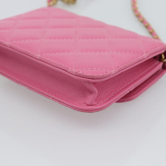 CHANEL Matelasse Chain Shoulder Bag Lamb Skin Pink Gold Tone CC Auth 192738M