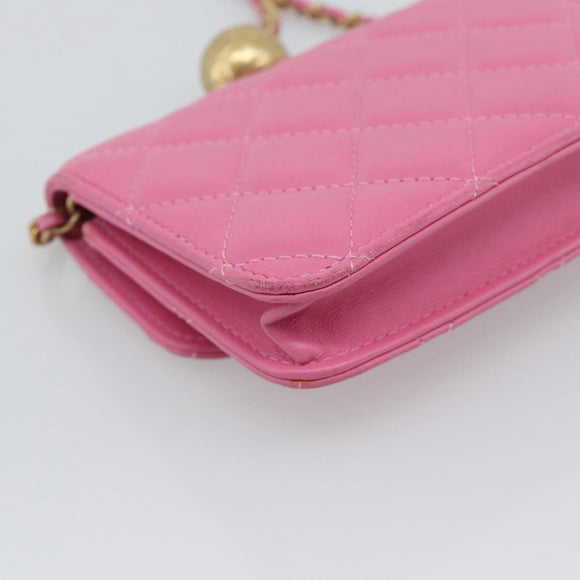 CHANEL Matelasse Chain Shoulder Bag Lamb Skin Pink Gold Tone CC Auth 192738M