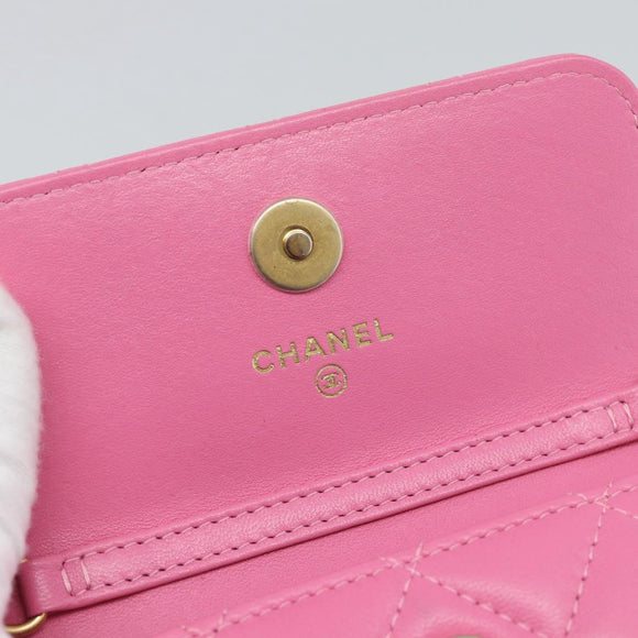 CHANEL Matelasse Chain Shoulder Bag Lamb Skin Pink Gold Tone CC Auth 192738M